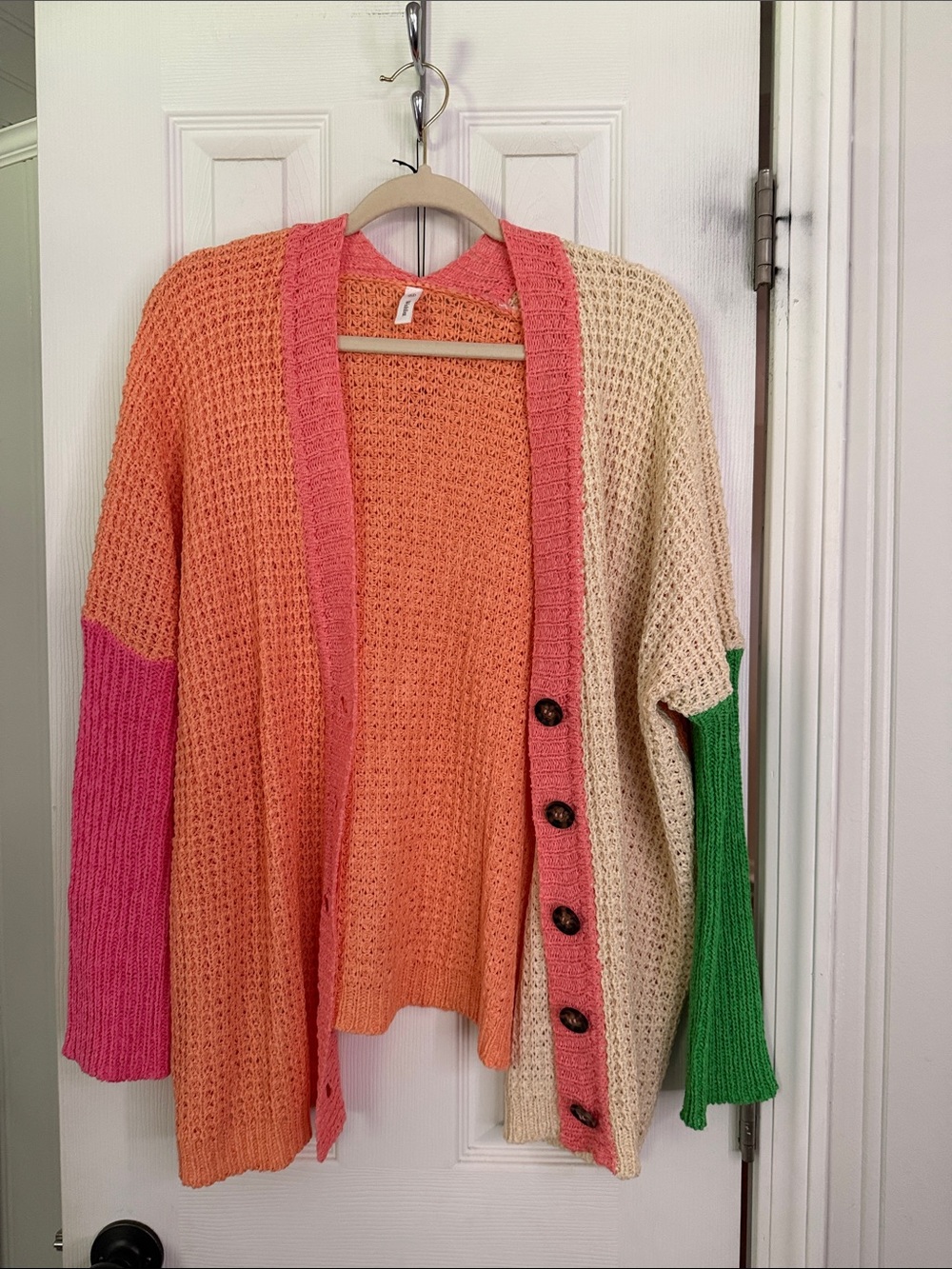 Wishlist Colorblock Button Cardigan in Orange, Pink, Cream & Green